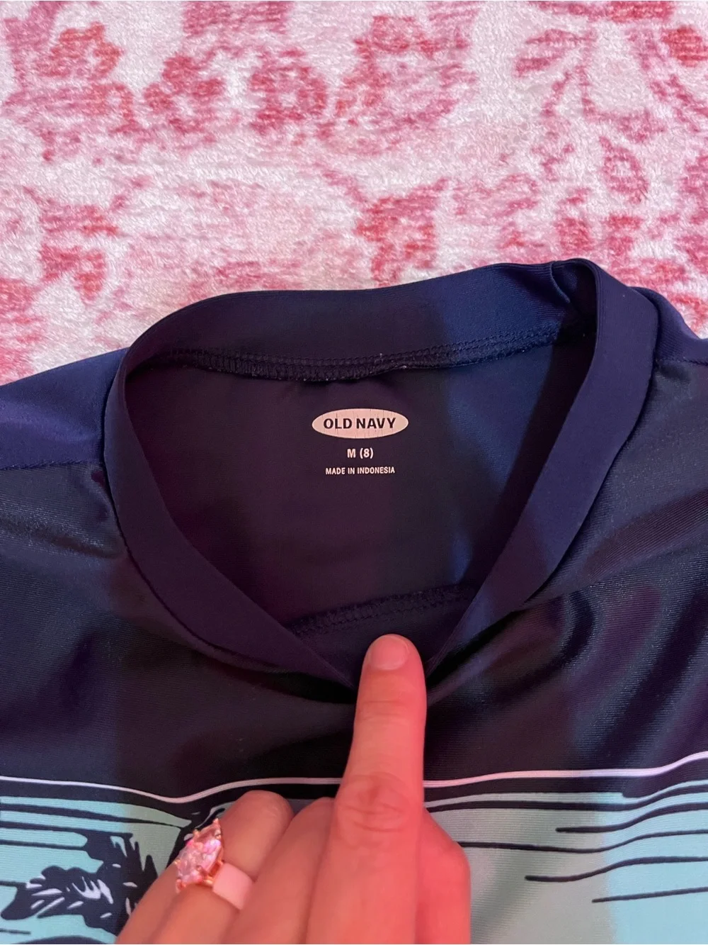 Old Navy Boys Navy Rash Guard with Sunset Palm Graphic